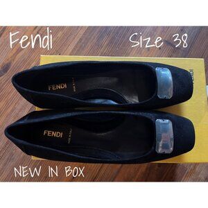 Fendi Suede Ballet Jewel Flats Shoes Black 38 EUR 8 US New In Box